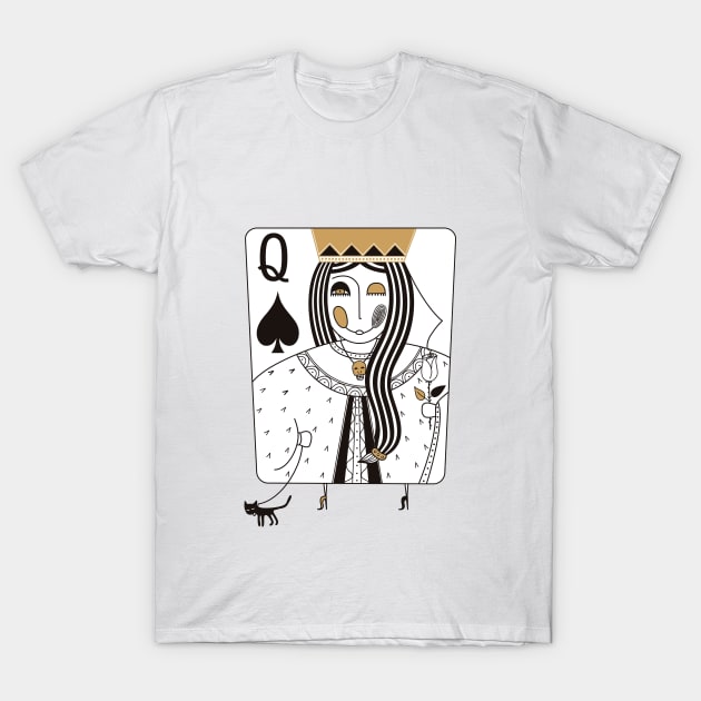 Queen of Spades playing card. Black ledy .Valentines day T-Shirt by Go go